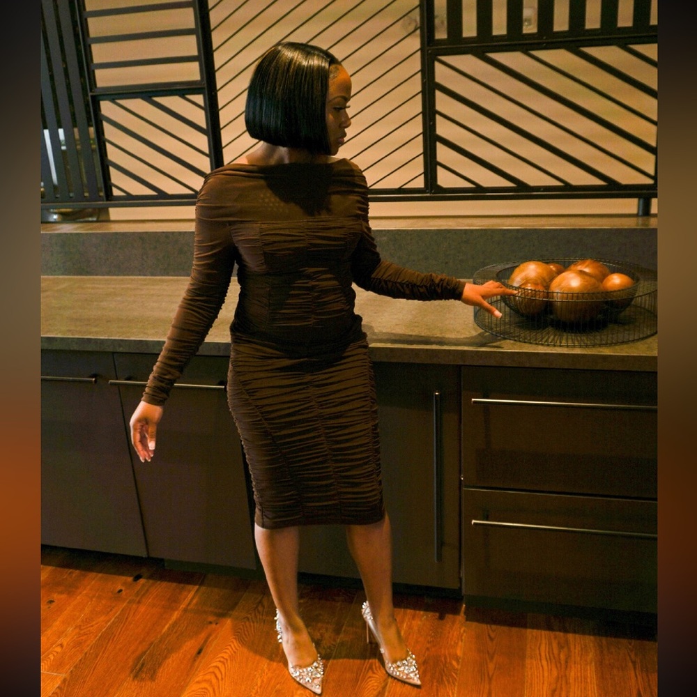Chic Long Sleeve Brown Dress